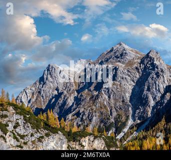 Autumn Alps rocky mountain tops view from hiking path, Kleinarl, Land Salzburg, Austria. Stock Photo