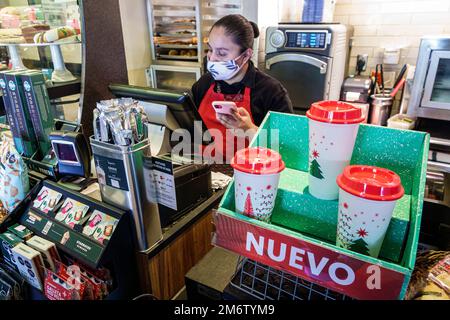 Mexico City,Juarez Cuauhtemoc Avenida Paseo de la Reforma,Starbucks Coffee barista baristas,woman women lady female adult adults resident residents,in Stock Photo