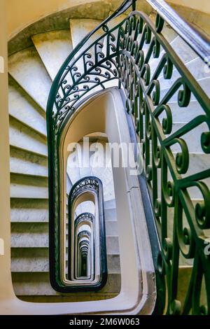 Upside view of a spiral staircase in Buenos Aires, Argentina Stock Photo