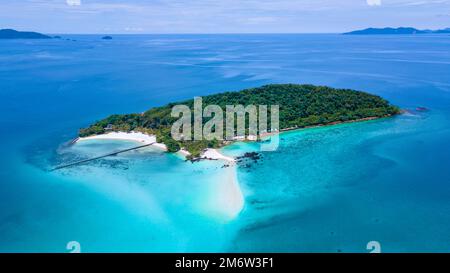 Tropical Island Koh Kham Trat Thailand, aerial view of tropical island near Koh Mak Thailand Stock Photo