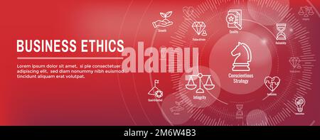 Business and Corporate Ethics Showing Company Values Icon Set with Web Header Banner Stock Vector