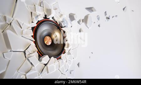 Music speaker breaks through the wall Stock Photo