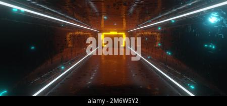 Sifi tunnel with neon lights Stock Photo