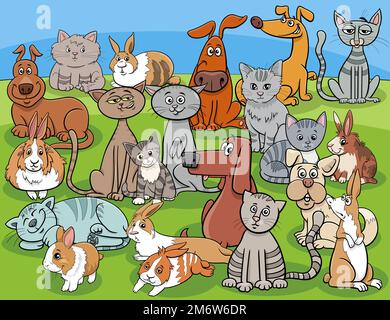 Funny dogs and cats and rabbits cartoon characters group Stock Photo ...