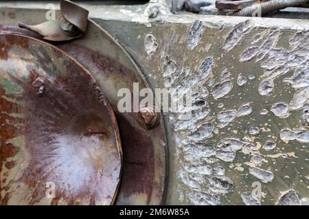 Russian combat vehicle, with holes in the armor. Destroyed military armored vehicles, disabled, blown up and destroyed. Armor me Stock Photo