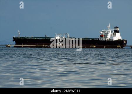 Two oil tankers, the Kerala and Fiorella, load crude oil at the Bajo Grande Refinery facilities, on Lake Maracaibo today, Thursday, January 5, 2023, in Zulia, Venezuela. The US oil company, Chevron Corp, sent two ships to Venezuela to acquire the first shipment of crude oil, after four years. One of them bound for the Pasacagoula refinery, Mississippi in the United States. The shipment of these vessels is given. after the US authorization to Chevron, through the General License of Venezuela (GL) 41, valid for six months. To resume 'limited operations' in the country, and which will be automati Stock Photo