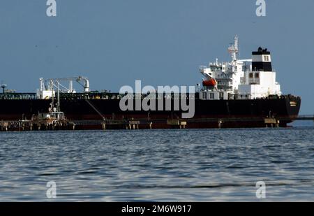 Two oil tankers, the Kerala and Fiorella, load crude oil at the Bajo Grande Refinery facilities, on Lake Maracaibo today, Thursday, January 5, 2023, in Zulia, Venezuela. The US oil company, Chevron Corp, sent two ships to Venezuela to acquire the first shipment of crude oil, after four years. One of them bound for the Pasacagoula refinery, Mississippi in the United States. The shipment of these vessels is given. after the US authorization to Chevron, through the General License of Venezuela (GL) 41, valid for six months. To resume 'limited operations' in the country, and which will be automati Stock Photo