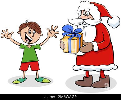 Cartoon Santa Claus giving Christmas presents to little girl Stock ...
