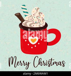 Merry Christmas greeting card with cup Stock Photo