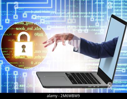 Hacker man trying to steal personal data Stock Photo