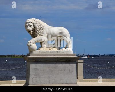 Lion Statue on the Bridge over the Matanzas River, St. Augustine, Florida Stock Photo