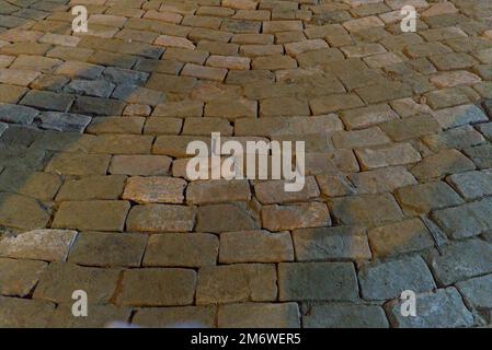 pavement details view made of sand and bricks Stock Photo