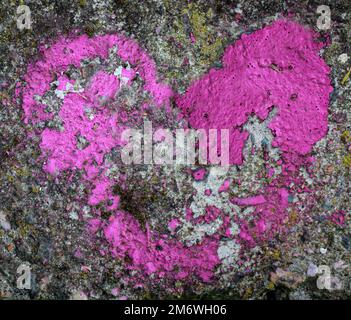 The remains of a pink colored heart on a stone. Stock Photo