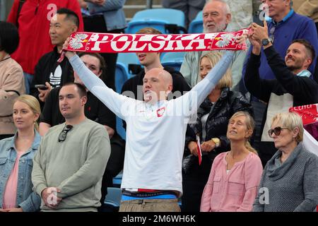 Sydney, Australia. 06th Jan, 2023. Polish fan during the Semi Final between Iga Świątek of Poland and Jessica Pegula of USA match at the United Cup Day 9 at Ken Rosewall Arena, Sydney Olympic Park Tennis Centre, Sydney, Australia on 6th January 2023. Photo by Peter Dovgan. Editorial use only, license required for commercial use. No use in betting, games or a single club/league/player publications. Credit: UK Sports Pics Ltd/Alamy Live News Stock Photo