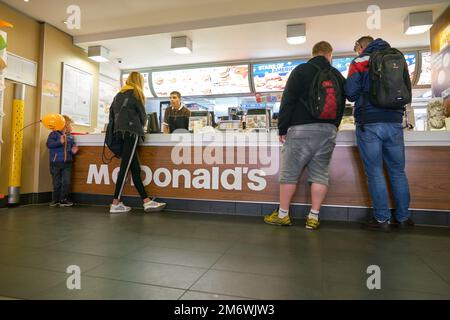 COLOGNE, GERMANY - CIRCA SEPTEMBER, 2018: interior shot of McDonald's restaurant in Cologne. Stock Photo