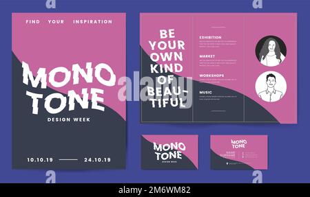 Monotone corporate brochure and business card template mockup vector Stock Vector
