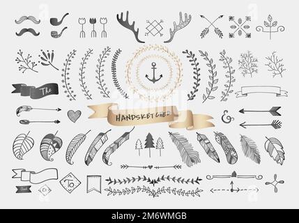 Gray hand sketched badges and banners ornaments vector set Stock Vector
