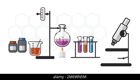 Illustration of chemistry laboratory instruments set Stock Vector