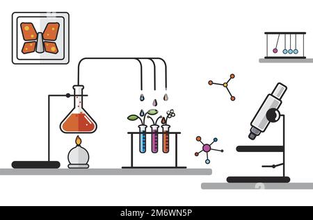 Illustration of chemistry laboratory instruments set Stock Vector