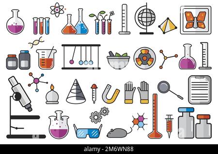 Illustration of chemistry laboratory instruments set Stock Vector