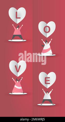 Pink Heart and Clouds on Red Background Romantic Love Valentine ...