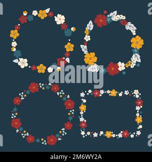 Round colorful floral borders vector set Stock Vector