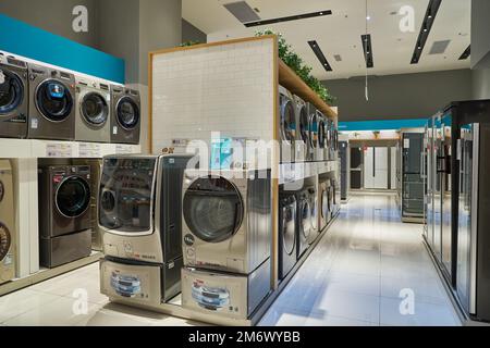 SHENZHEN, CHINA - CIRCA NOVEMBER, 2019: washing machines on display at Sundan store in Shenzhen. Stock Photo