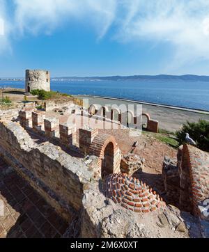 Ruins of the wall around the town of Nessebar, Bulgaria. Stock Photo