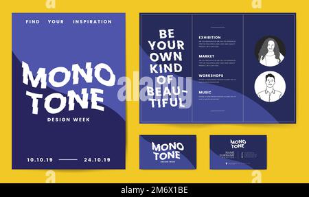 Monotone corporate brochure and business card template mockup vector Stock Vector