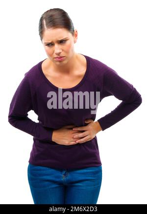 I think I should go to the doctor. Studio shot of a young woman in pain isolated on white. Stock Photo