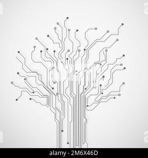 Intricate technology. Cropped view of circuitry in the shape of a tree while isolated on white. Stock Photo