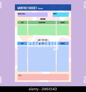 monthly budget planner with color columns and abstract background Stock Vector