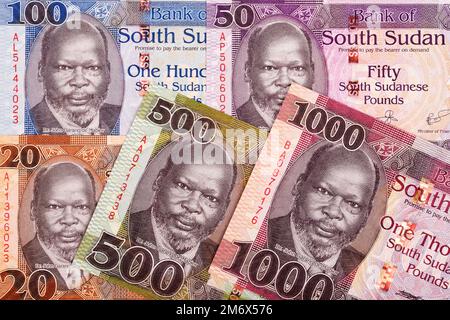 South Sudanese money a business background with new series of banknotes Stock Photo