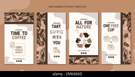 Instagram stories template coffee hand drawn vector Stock Vector