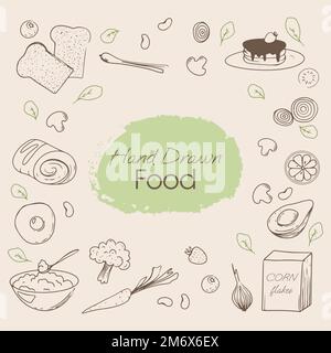 hand drawn food collection in illustration and vector Stock Vector