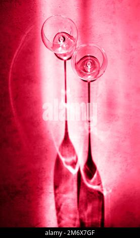 Empty wineglasses with silhouette on background with dark shadow top view Stock Photo