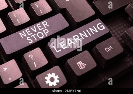Writing displaying text Never Stop Learning. Business idea Continue to Improve and Empower your Boundaries Stock Photo