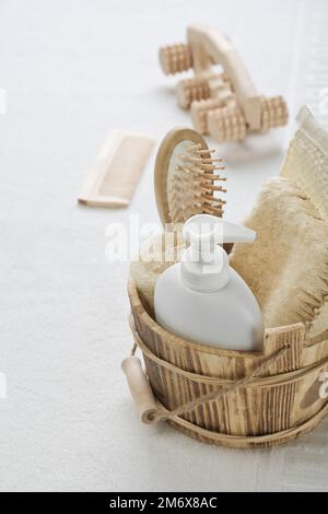 big collection of objects for bathing Stock Photo
