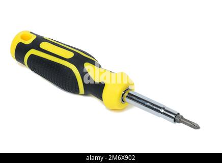 Screwdriver with a rubber handle on a white isolated background Stock Photo