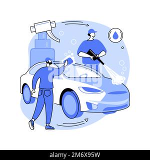 Car wash service abstract concept vector illustration. Automatic wash, vehicle cleaning market, self-serve station, 24 hours full service company, han Stock Vector