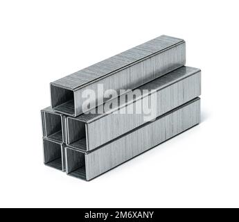 Metal staples for a stapler on a white isolated background Stock Photo
