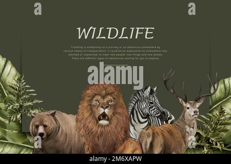 Wildlife poster with various animals vector Stock Vector