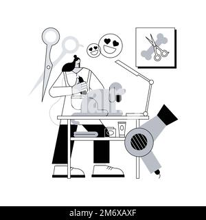 Grooming salon abstract concept vector illustration. Grooming appointment in salon, mobile pet service, beauty shop, doggie day spa, haircut, paws tre Stock Vector