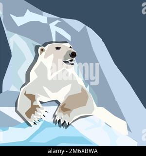 Illustration of a polar bear on an arctic vector background with ice ...