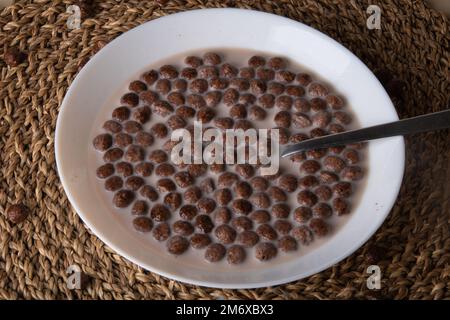 photo of a quick breakfast floating in milk Stock Photo