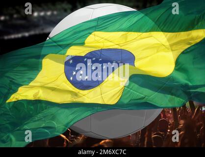 Soccer or football fans and Brazil flag Stock Photo