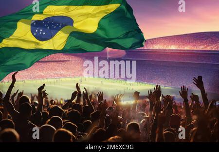 Soccer or football fans and Brazil flag Stock Photo