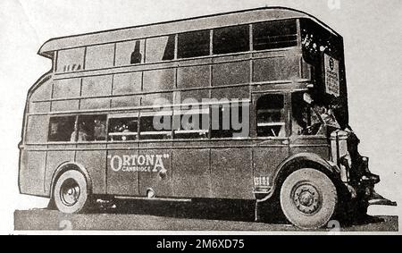 An early image of an 'Ortona;, Cambridge Leyland 51 seater double-decker bus.. In 1907, a this bus company was formed sounding  the death knell of the old tramways. Unlike the trams which would stop anywhere on request, Ortona introduced specified bus stops. Stock Photo