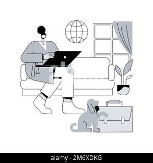 Work home office abstract concept vector illustration. Online virtual desk, quarantine distance work, office job from home, communication management t Stock Vector
