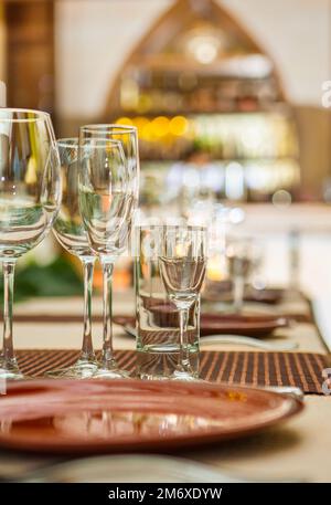 empty wineglasses on table Stock Photo